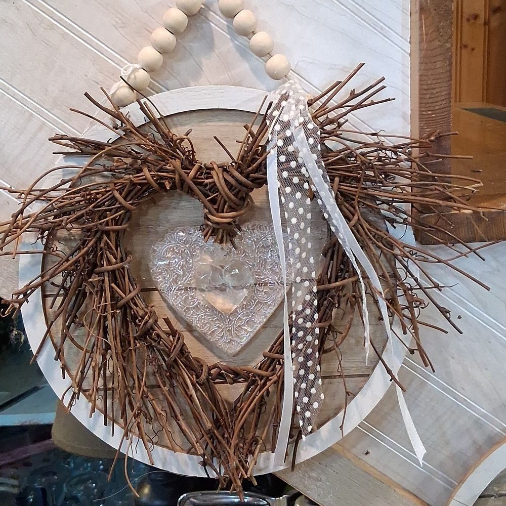 Hand Made Victorian White With Crystal Heart Twig Decor.‎